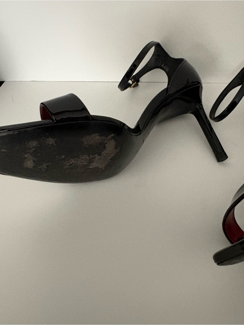 Saint Laurent Amber 85mm Black Patent Ankle-Strap Stiletto Sandals Sz 36 - Picture 2 of 5